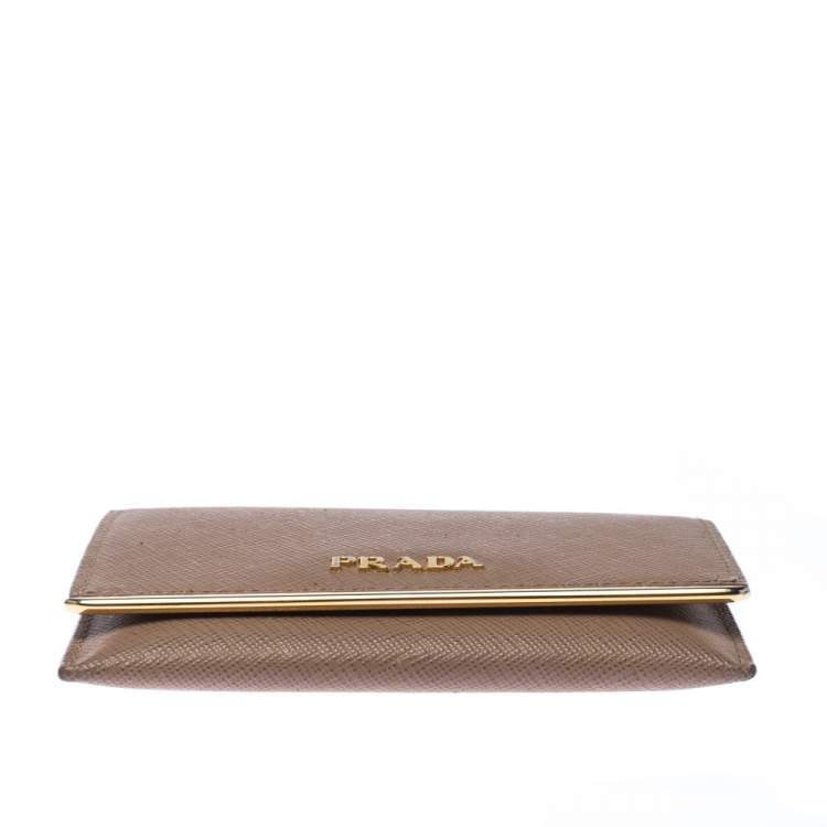 Pre Owned Prada Beige Saffiano Metal Leather Card Holder
