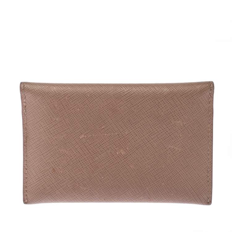 Pre Owned Prada Beige Saffiano Metal Leather Card Holder
