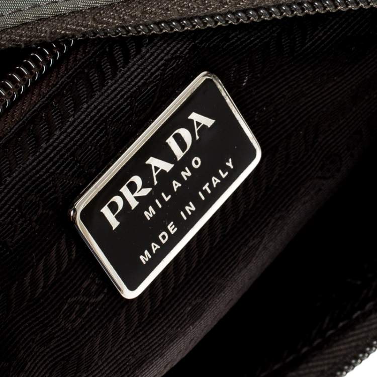 Pre Owned Prada Olive Green Nylon Metal Handle Hobo