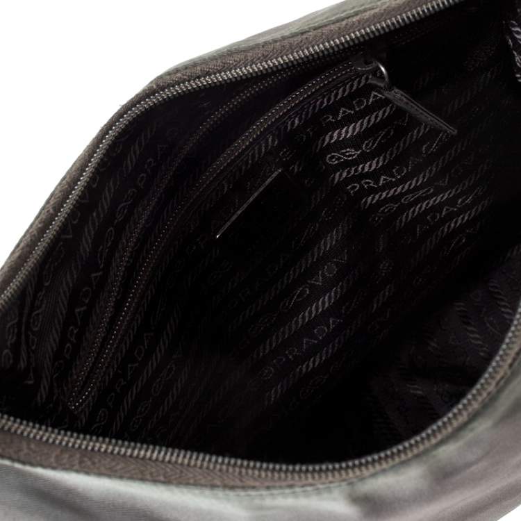 Pre Owned Prada Olive Green Nylon Metal Handle Hobo