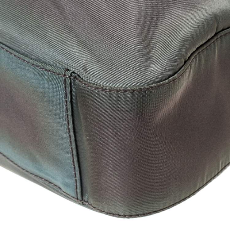 Pre Owned Prada Olive Green Nylon Metal Handle Hobo
