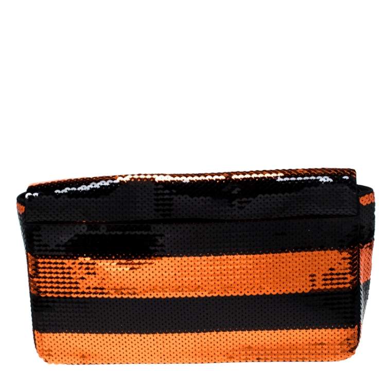 Pre Owned Prada Black/Orange Stripe Sequins Righe Clutch