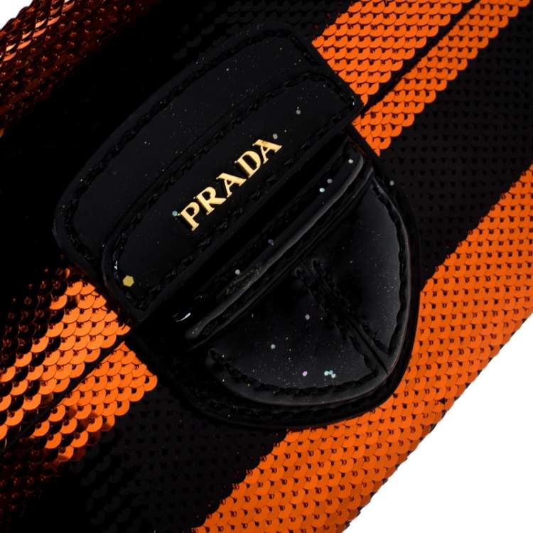 Pre Owned Prada Black/Orange Stripe Sequins Righe Clutch