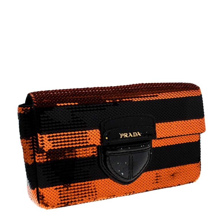 Pre Owned Prada Black/Orange Stripe Sequins Righe Clutch