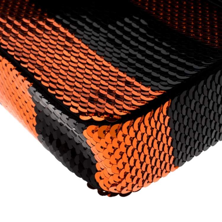 Pre Owned Prada Black/Orange Stripe Sequins Righe Clutch