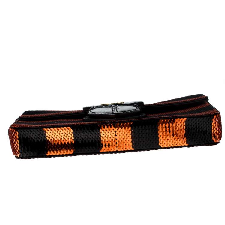 Pre Owned Prada Black/Orange Stripe Sequins Righe Clutch