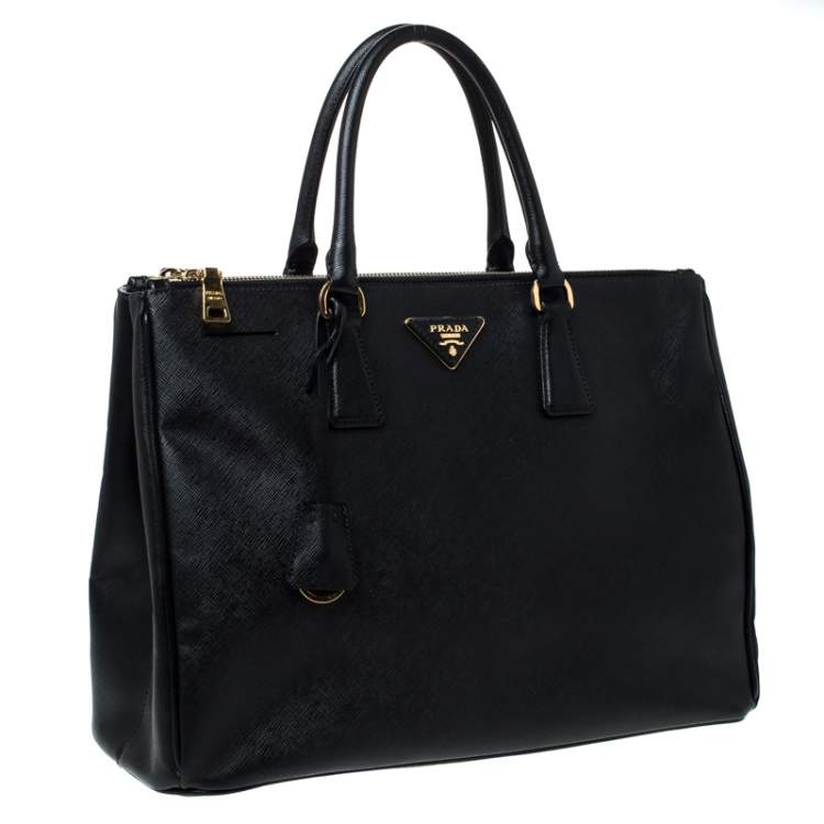 Pre Owned Prada Black Saffiano Lux Leather Large Double Zip Tote