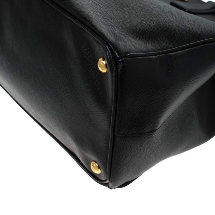 Pre Owned Prada Black Saffiano Lux Leather Large Double Zip Tote