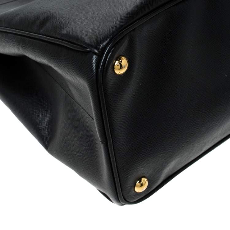Pre Owned Prada Black Saffiano Lux Leather Large Double Zip Tote
