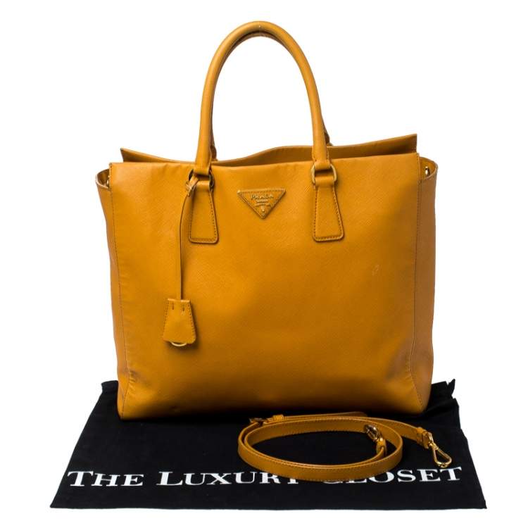 Pre Owned Pada Orange Saffiano Leather Convertible Open Tote