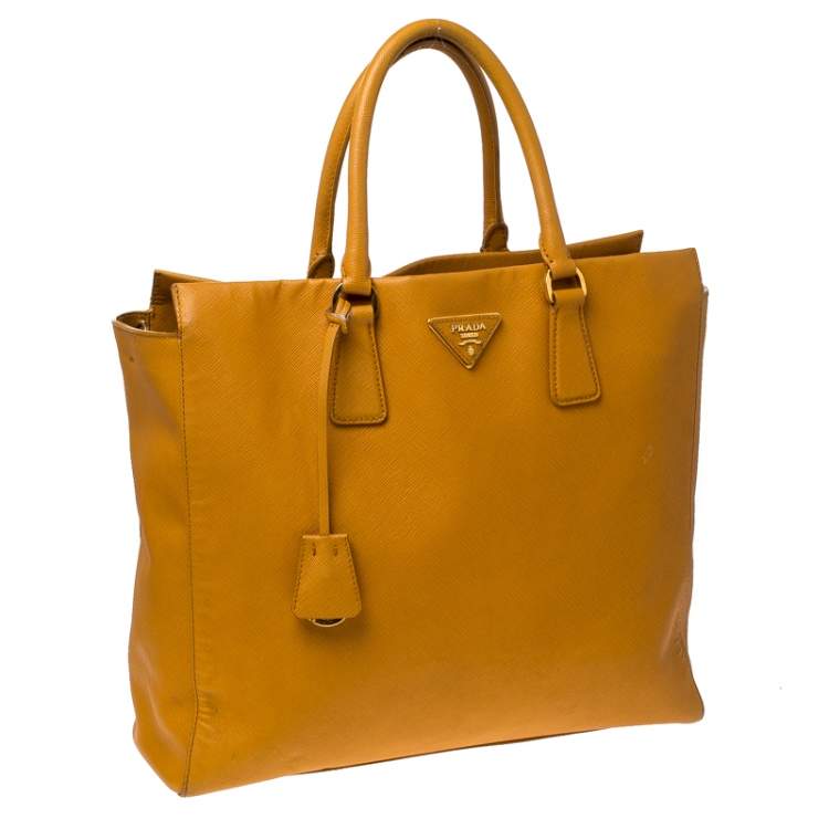Pre Owned Pada Orange Saffiano Leather Convertible Open Tote