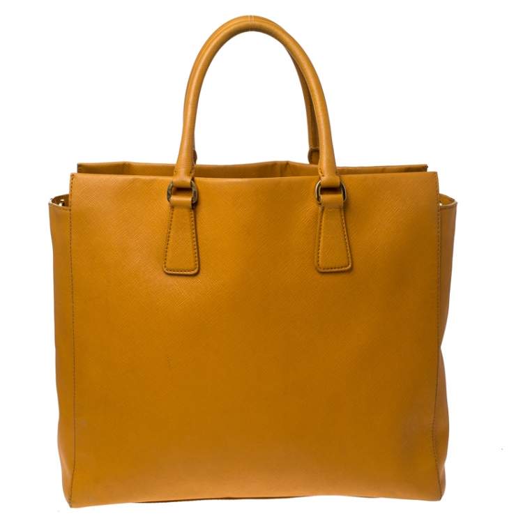 Pre Owned Pada Orange Saffiano Leather Convertible Open Tote