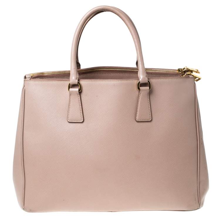 Pre Owned Prada Beige Saffiano Lux Leather Large Double Zip Tote