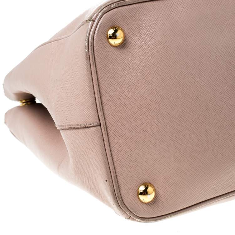 Pre Owned Prada Beige Saffiano Lux Leather Large Double Zip Tote