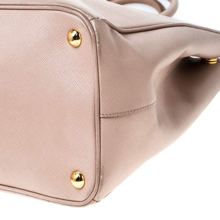 Pre Owned Prada Beige Saffiano Lux Leather Large Double Zip Tote