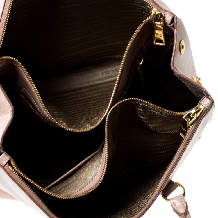 Pre Owned Prada Beige Saffiano Lux Leather Large Double Zip Tote