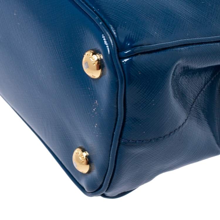 Pre Owned Prada Blue Saffiano Lux Patent Leather Small Double Zip Tote
