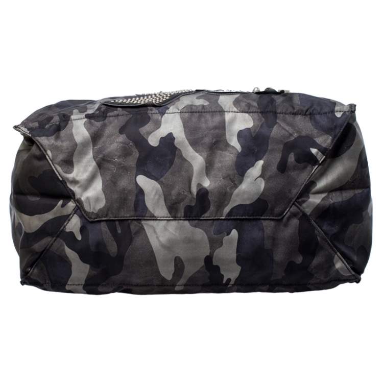 Pre Owned Prada Green Camouflage Nylon Skull Shopper Tote Bag