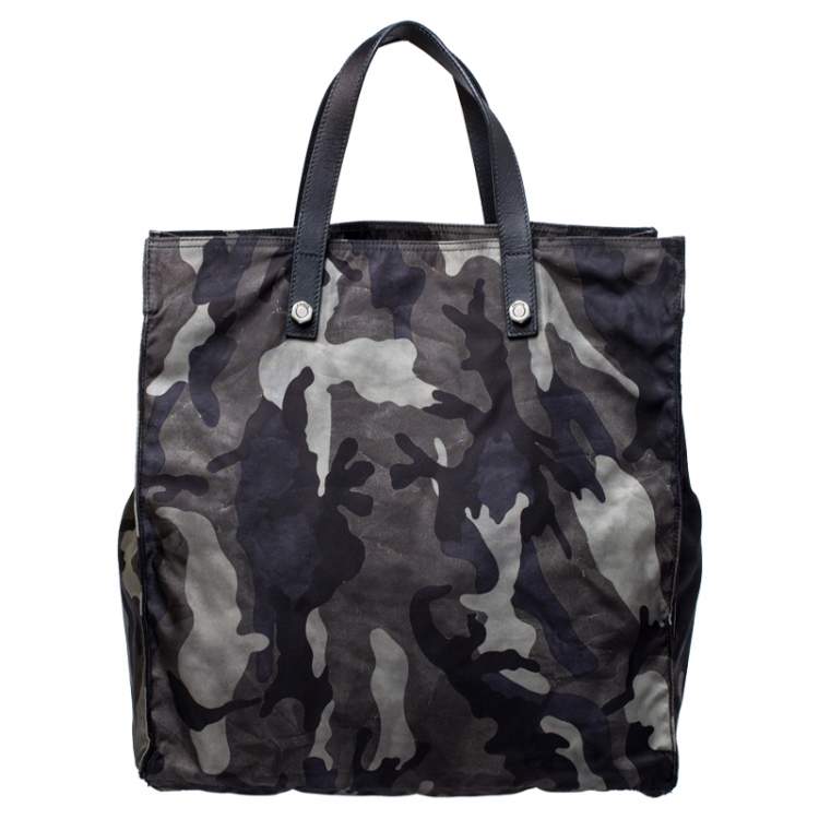 Pre Owned Prada Green Camouflage Nylon Skull Shopper Tote Bag
