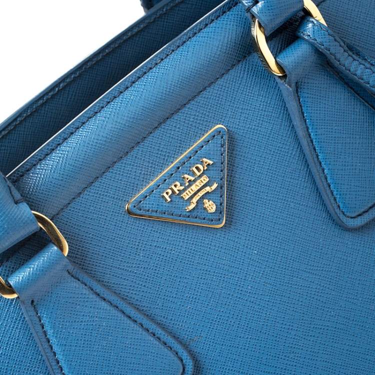 Pre Owned Prada Blue Saffiano Lux Leather Parabole Tote