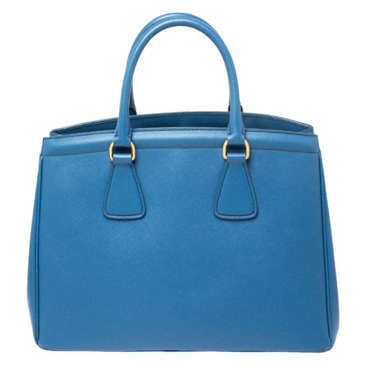 Pre Owned Prada Blue Saffiano Lux Leather Parabole Tote
