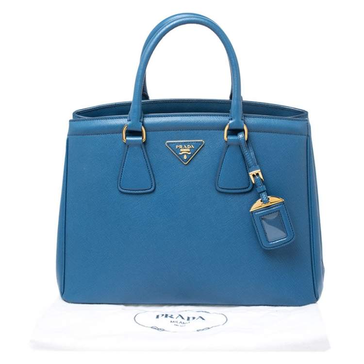 Pre Owned Prada Blue Saffiano Lux Leather Parabole Tote