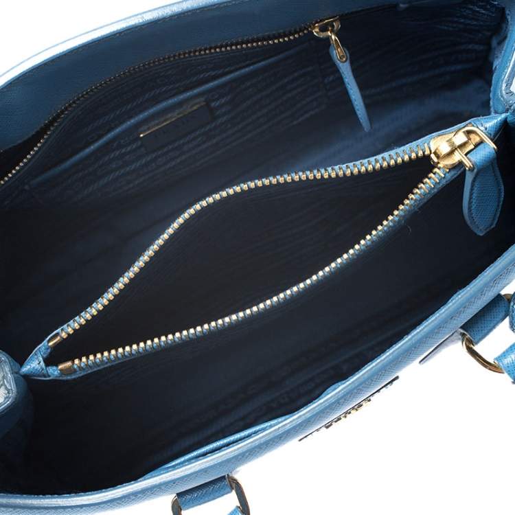 Pre Owned Prada Blue Saffiano Lux Leather Parabole Tote