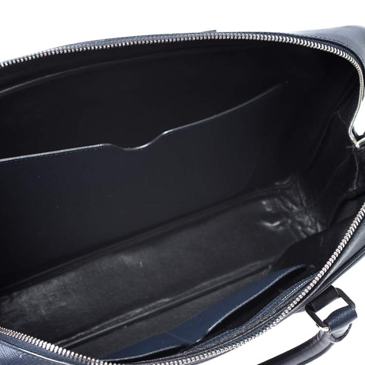 Pre Owned Prada Navy Blue Saffiano Leather Two Way Travel Briefcase