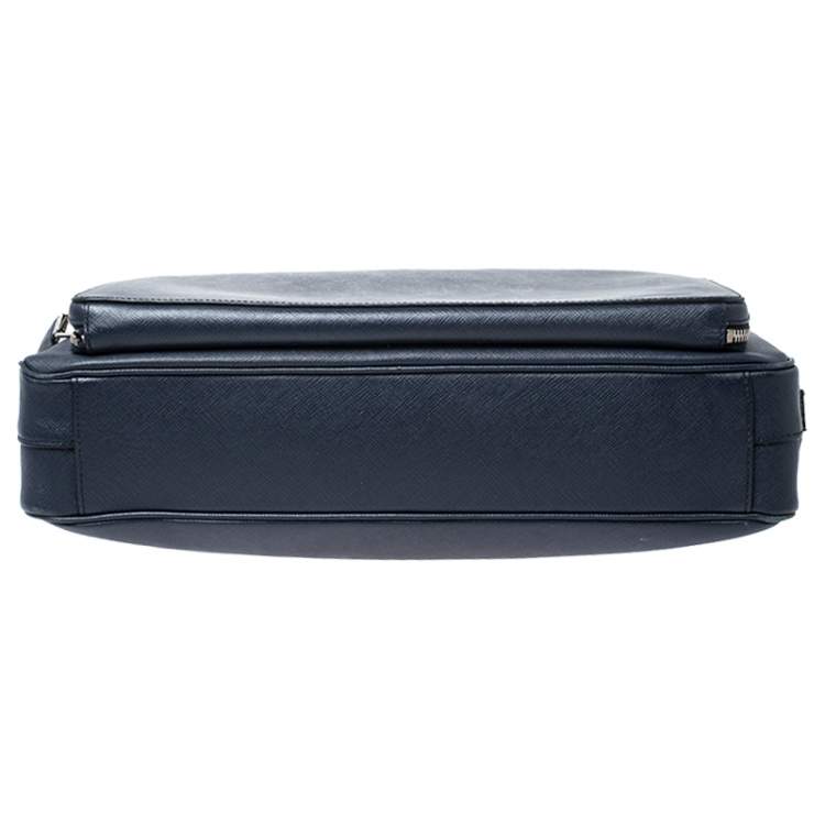 Pre Owned Prada Navy Blue Saffiano Leather Two Way Travel Briefcase