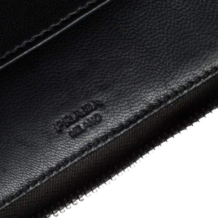 Pre Owned Prada Grey Saffiano Leather Small Zip Around Portfolio