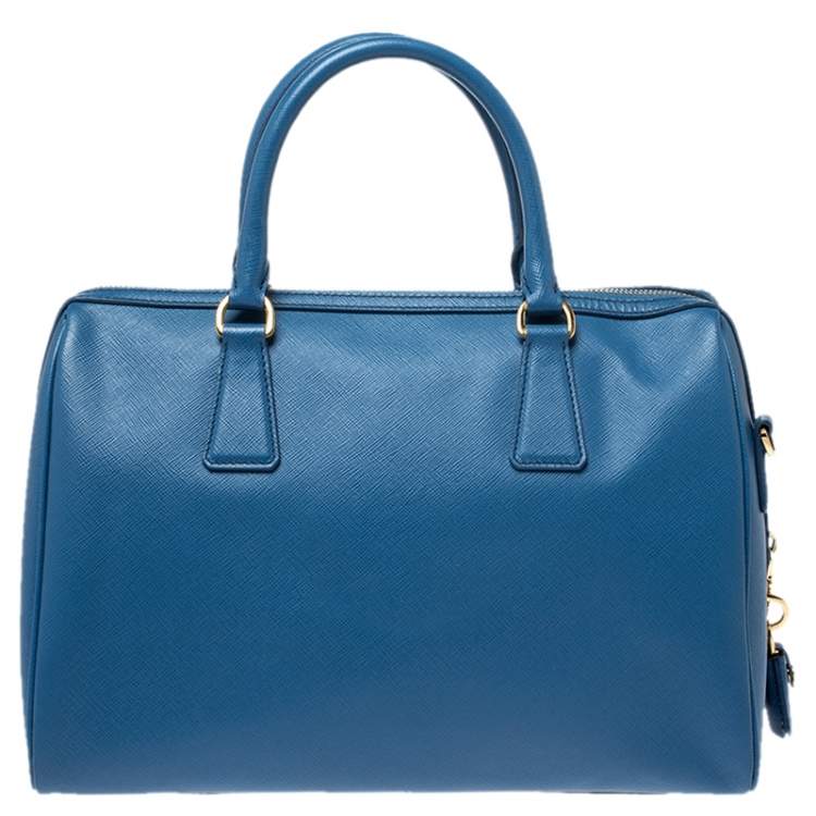 Pre Owned Prada Blue Saffiano Lux Leather Boston Bag