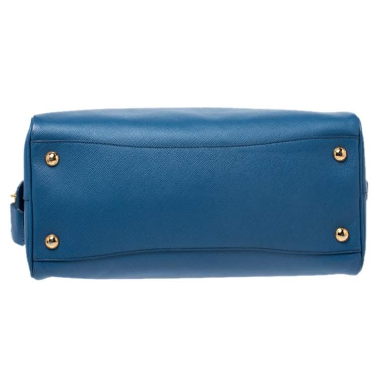 Pre Owned Prada Blue Saffiano Lux Leather Boston Bag