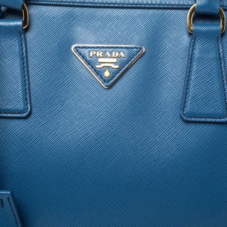 Pre Owned Prada Blue Saffiano Lux Leather Boston Bag