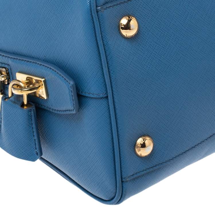 Pre Owned Prada Blue Saffiano Lux Leather Boston Bag
