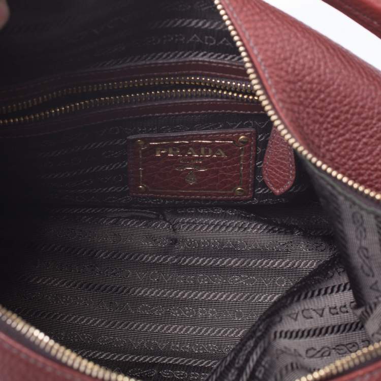 Pre Owned Prada Burgundy Leather Vitello Daino Hobo