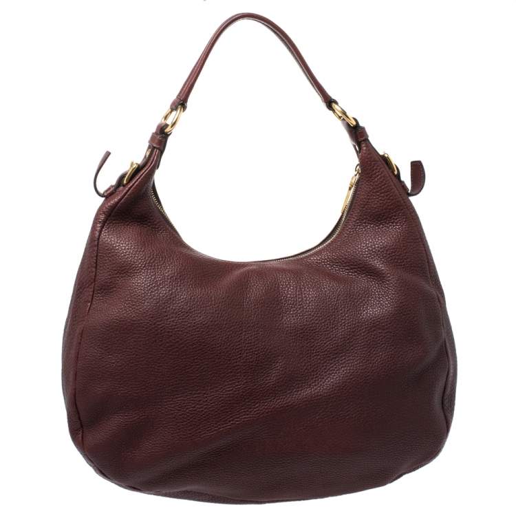 Pre Owned Prada Burgundy Leather Vitello Daino Hobo