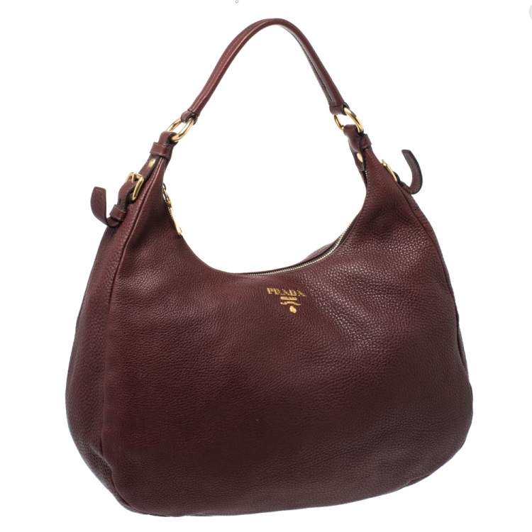 Pre Owned Prada Burgundy Leather Vitello Daino Hobo