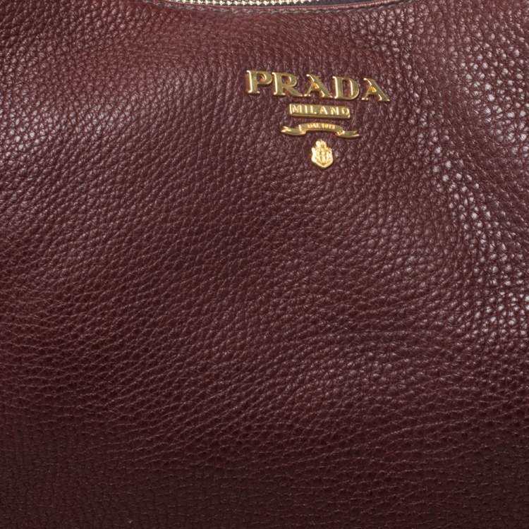 Pre Owned Prada Burgundy Leather Vitello Daino Hobo