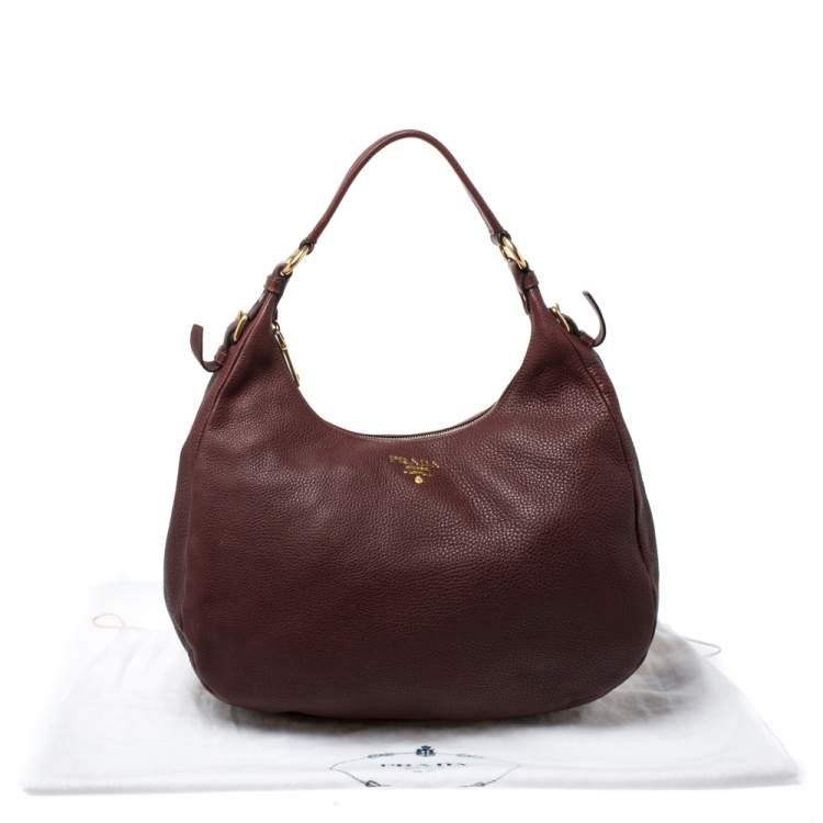 Pre Owned Prada Burgundy Leather Vitello Daino Hobo