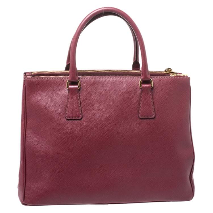 Pre Owned Prada Red Saffiano Lux Leather Medium Galleria Double Zip Tote
