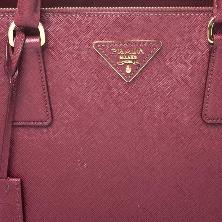 Pre Owned Prada Red Saffiano Lux Leather Medium Galleria Double Zip Tote