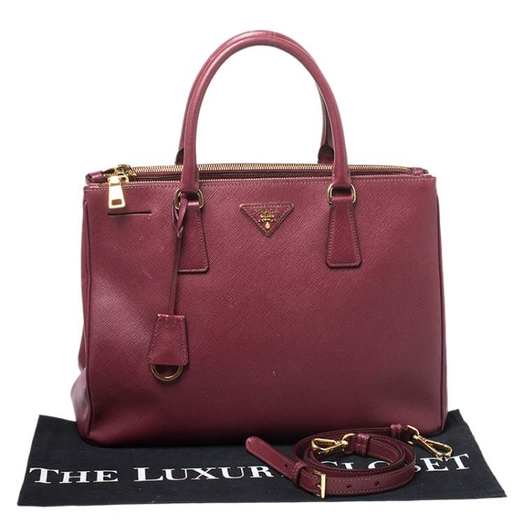 Pre Owned Prada Red Saffiano Lux Leather Medium Galleria Double Zip Tote