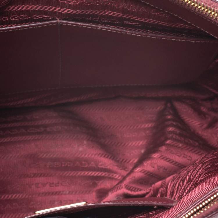 Pre Owned Prada Red Saffiano Lux Leather Medium Galleria Double Zip Tote
