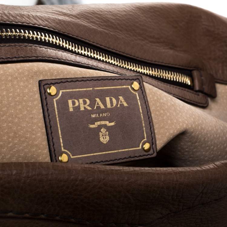 Pre Owned Prada Dark Brown Soft Leather Pushlock Hobo