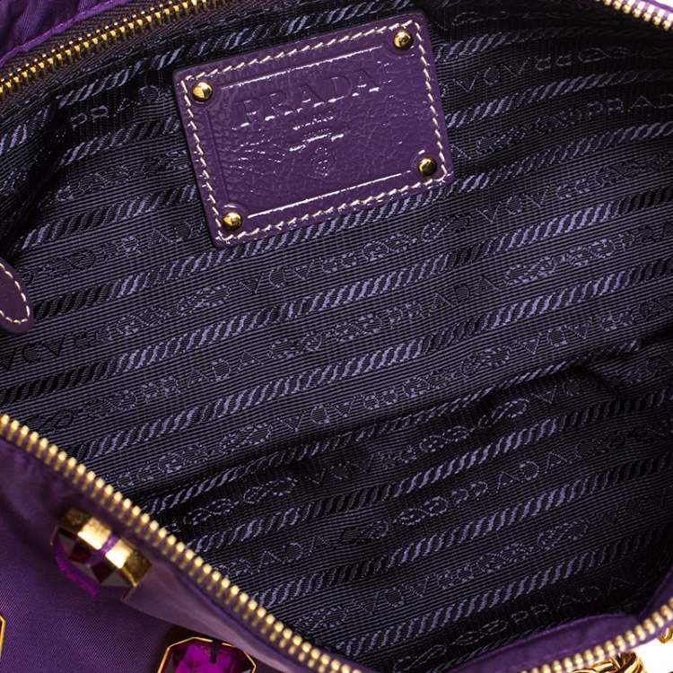 Pre Owned Prada Purple Satin Jeweled Chain Clutch