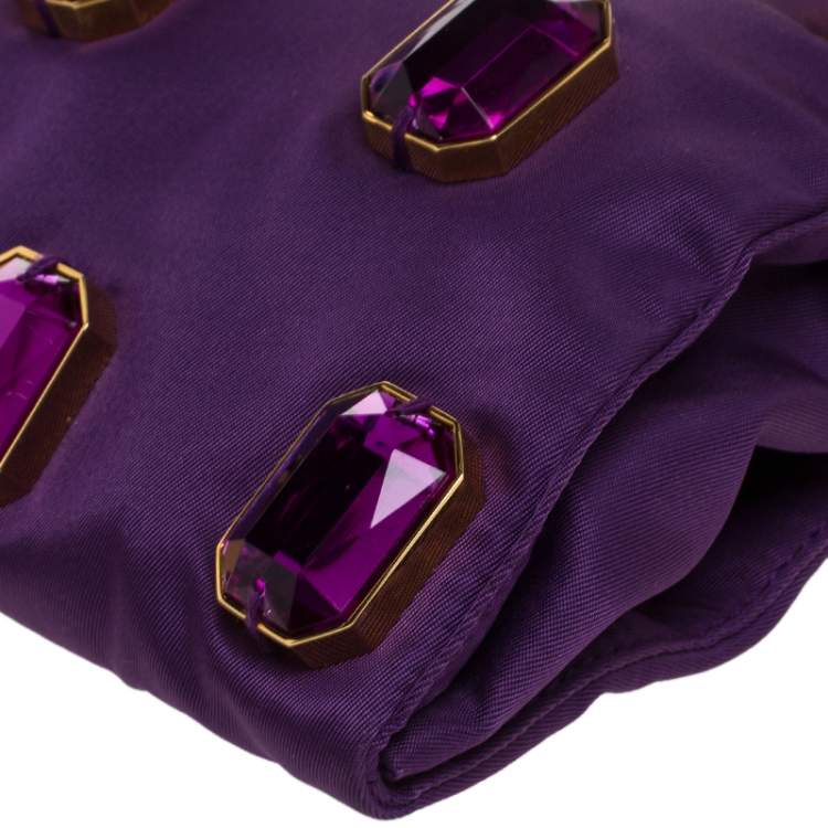 Pre Owned Prada Purple Satin Jeweled Chain Clutch