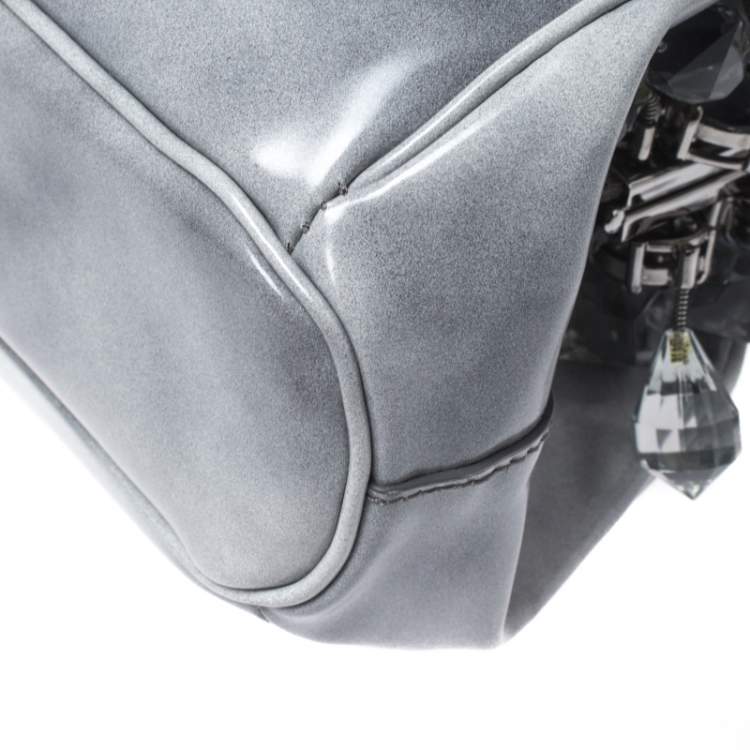 grey patent clutch