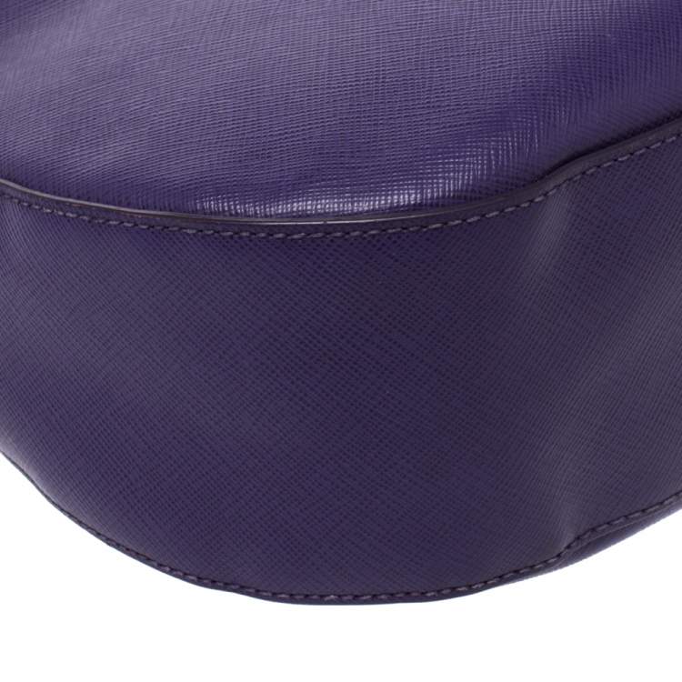 Pre Owned Prada Purple Saffiano Lux Leather Zip Hobo