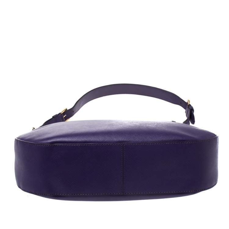 Pre Owned Prada Purple Saffiano Lux Leather Zip Hobo