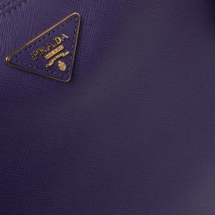 Pre Owned Prada Purple Saffiano Lux Leather Zip Hobo